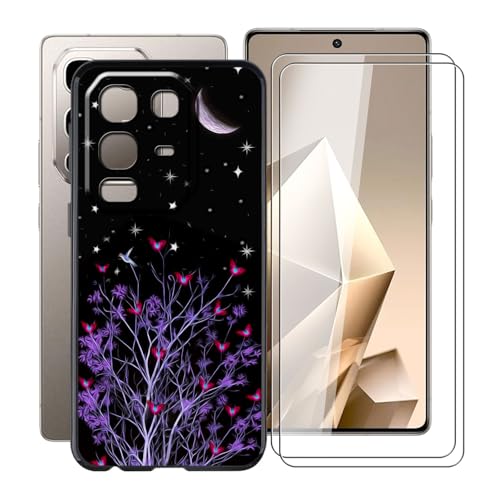 YQINHHME Schwarz Stoßfest Schutzhülle Hülle Cover für Infinix Note 50 Pro 4G (6.78 Zoll) + 2 Stück Gehärtetem Glas, Ultradünne Silikon Sanft TPU Bumper Handyhülle Case - Lila Nacht von YQINHHME