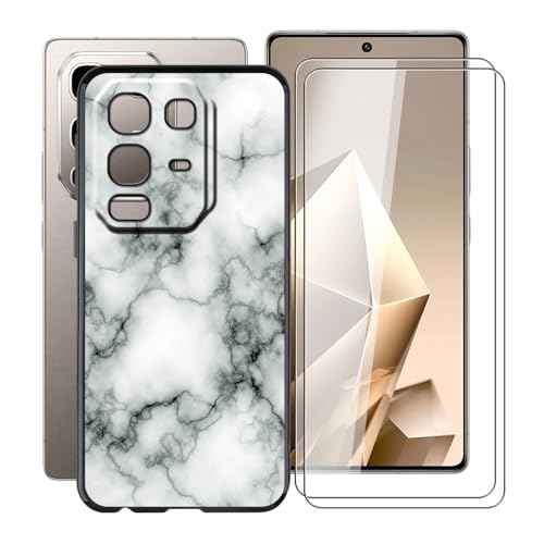 YQINHHME Schwarz Stoßfest Schutzhülle Hülle Cover für Infinix Note 50 Pro 4G (6.78 Zoll) + 2 Stück Gehärtetem Glas, Ultradünne Silikon Sanft TPU Bumper Handyhülle Case - Marmor von YQINHHME