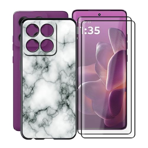 YQINHHME Schwarz Stoßfest Schutzhülle Hülle Cover für Motorola Edge 60 Pro (6.70 Zoll) + 2 Stück Gehärtetem Glas, Ultradünne Silikon Sanft TPU Bumper Handyhülle Case - Marmor von YQINHHME