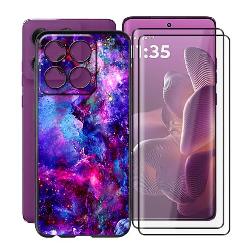 YQINHHME Schwarz Stoßfest Schutzhülle Hülle Cover für Motorola Edge 60 Pro (6.70 Zoll) + 2 Stück Gehärtetem Glas, Ultradünne Silikon Sanft TPU Bumper Handyhülle Case - Wunderschön von YQINHHME