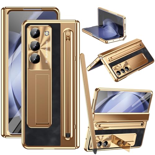 YQODSZ Fold4 Schutzhülle für Samsung Galaxy Z Fold 4, mit S-Stifthalter und schlankem Eingabestift, PU-Leder, mit Ständer, eingebauter Displayschutz, Kameraschutz, Schutzhülle für Z Fold 4, Gold + YQODSZ Fold4 Schutzhülle für Samsung Galaxy Z Fold 4, mit S-Stifthalter und schlankem Eingabestift, PU-Leder, mit Ständer, eingebauter Displayschutz, Kameraschutz, Schutzhülle für Z Fold 4, Gold + von YQODSZ