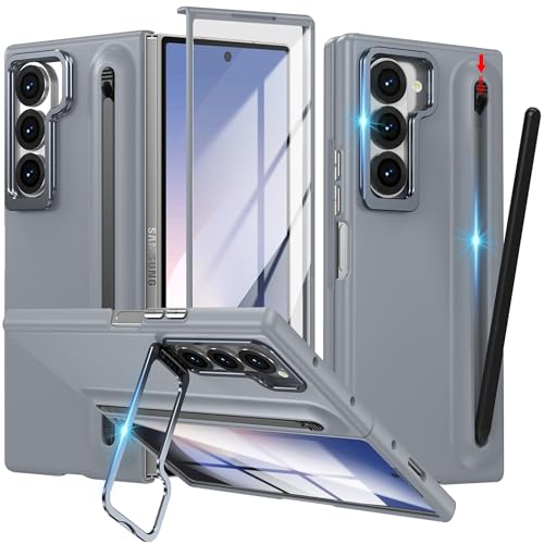 YQODSZ Schutzhülle für Samsung Galaxy Z Fold 4 mit S-Stifthalter und Stylus, [Kamerarahmen-Ständer] Stiftschlitz-Handyhülle mit Displayschutzfolie, matte Polycarbonat-Stoßstange, kratzfester Ständer von YQODSZ