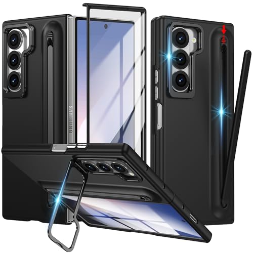 YQODSZ Schutzhülle für Samsung Galaxy Z Fold 4 mit S-Stifthalter und Stylus, [Kamerarahmen-Ständer] Stiftschlitz-Handyhülle mit Displayschutzfolie, matte Polycarbonat-Stoßstange, kratzfester Ständer von YQODSZ