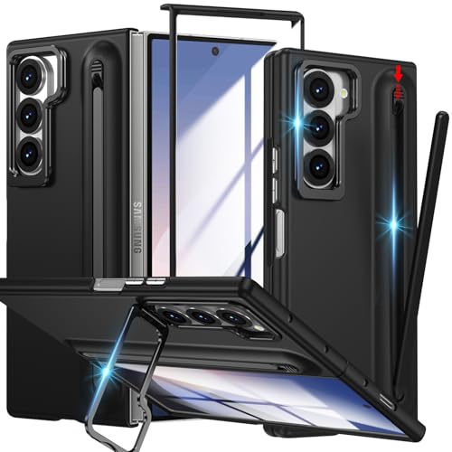 YQODSZ Schutzhülle für Samsung Galaxy Z Fold 4 mit S-Stifthalter und Stylus, [Kamerarahmen-Ständer] Stiftschlitz-Handyhülle mit Displayschutzfolie, matte Polycarbonat-Stoßstange, kratzfester Ständer von YQODSZ
