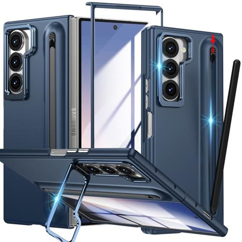 YQODSZ Schutzhülle für Samsung Galaxy Z Fold 4 mit S-Stifthalter und Stylus, [Kamerarahmen-Ständer] Stiftschlitz-Handyhülle mit Displayschutzfolie, matte Polycarbonat-Stoßstange, kratzfester Ständer von YQODSZ