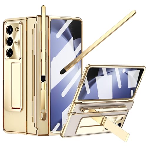 YQODSZ Schutzhülle für Samsung Galaxy Z Fold 5 mit S-Stifthalter und goldfarbenem schmalem Stylus, Z Fold 5 5G Handyhülle mit Scharnierschutz und integriertem Displayschutz von YQODSZ