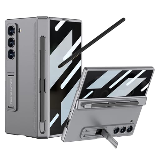 YQODSZ Schutzhülle für Samsung Galaxy Z Fold 6 2024 mit Sichtschutz, S Stifthalter & Stylus, Scharnierschutz, Kickstand Schutzhülle für Z Fold 6, Grau von YQODSZ