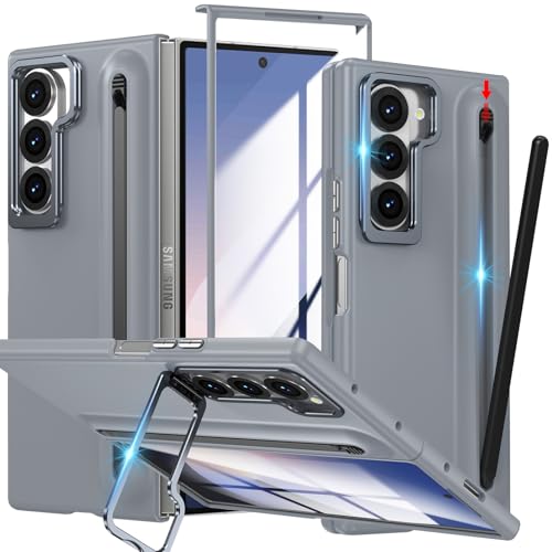YQODSZ Schutzhülle für Samsung Galaxy Z Fold 6 mit S-Stifthalter und Stylus, [Kamerarahmen-Ständer] Stiftschlitz-Handyhülle mit Displayschutzfolie, matte Polycarbonat-Stoßstange, kratzfester Ständer von YQODSZ