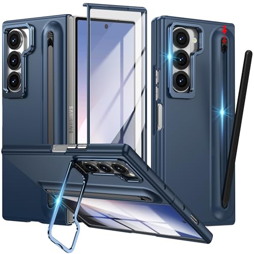 YQODSZ Schutzhülle für Samsung Galaxy Z Fold 6 mit S-Stifthalter und Stylus, [Kamerarahmen-Ständer] Stiftschlitz-Handyhülle mit Displayschutzfolie, matte Polycarbonat-Stoßstange, kratzfester Ständer von YQODSZ