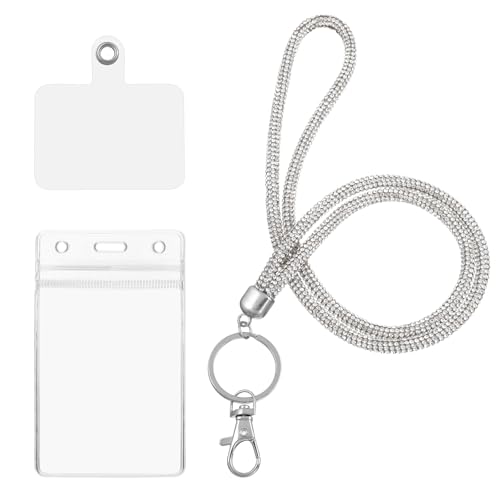 YQQYG Handy Lanyard, Kartenhalter Trageband, Schlüsselband, Funkelndes Silber Kristall Halsband, Schlüsselanhänger Glitzer Strass Namenskartenhalter für Ausweishalter Schlüssel YQQYG Handy Lanyard, Kartenhalter Trageband, Schlüsselband, Funkelndes Silber Kristall Halsband, Schlüsselanhänger Glitzer Strass Namenskartenhalter für Ausweishalter Schlüssel von YQQYG