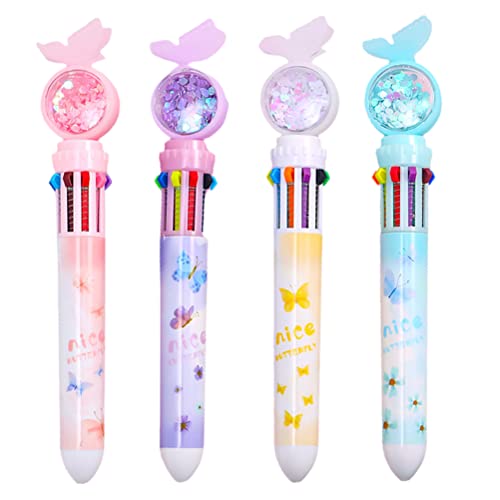 YQkoop 4 Stück 0,5 mm 10-in-1 Multicolor Kugelschreiber 10 Farben einziehbare Kugelschreiber Cartoon Schmetterling Stift für Büro Schule Lieferungen Studenten Kinder Geschenk von YQkoop