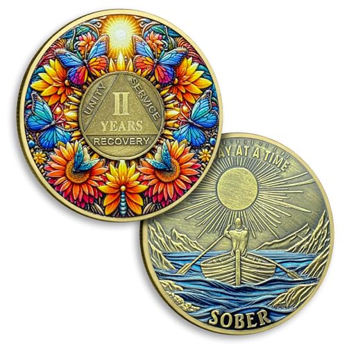 2 Jahre Nüchternheitsmünze Sonnenblume Zwei Jahre Nüchternheit Münzen Schmetterling AA Chips und Medaillon One Day at A Time AA NA Coin Recovery Jahrestag Token Nüchternheit Geschenke für Männer von YRCKUDZKG
