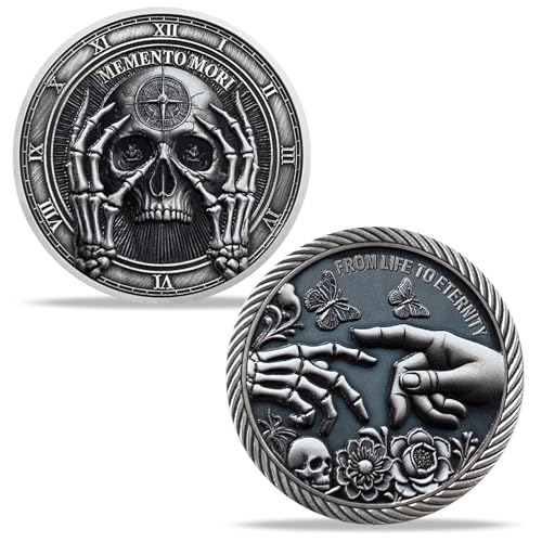 Momento Mori Münzkompass Totenkopf Münze Schmetterlinge und Blumen 3D Schädel Cion Cool Stoic Silber Herausforderung Münzen EDC Medaillon Erinnerung Token Tägliche Stoische Geschenke für Männer Frauen Momento Mori Münzkompass Totenkopf Münze Schmetterlinge und Blumen 3D Schädel Cion Cool Stoic Silber Herausforderung Münzen EDC Medaillon Erinnerung Token Tägliche Stoische Geschenke für Männer Frauen von YRCKUDZKG
