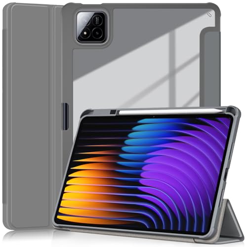 YRH Hülle für Xiaomi Pad 7 mit Stifthalter 11.2 Zoll 2024, [Auto Wake/Sleep] Transparent Back Case Cover for Tabletten Xiaomi Pad 7 Pro (Grau) von YRH
