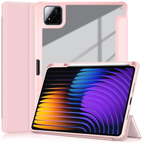 YRH Hülle für Xiaomi Pad 7 mit Stifthalter 11.2 Zoll 2024, [Auto Wake/Sleep] Transparent Back Case Cover for Tabletten Xiaomi Pad 7 Pro (Rosa) von YRH