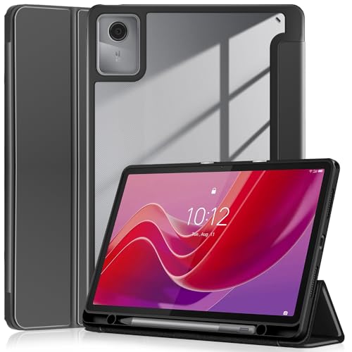 YRH für Lenovo Tab M11 Hülle mit Stifthalter 11 Zoll 2024, [Auto Wake/Sleep] Transparent Back Cover for Tabletten Lenovo M11 [TB330FU /TB330XU] (Schwarz) von YRH