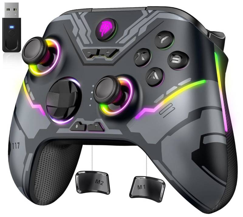 YRIIOMO Multifunktionaler Gaming Controller mit präzisem Hall Joystick, RGB PC-Controller (Beleuchtung und dreifacher Verbindungsmöglichkeit für PC, Switch) von YRIIOMO
