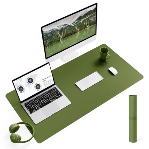 YSAGi Schreibtischunterlage, Mauspad mit Leder und Rutschfestem Wildleder, Multifunktionales Office Mousepad Laptop Schreibunterlage, Tisch-Schutz Unterlage für Büro/Home-Office (Grasgrün, 90x43cm) von YSAGi
