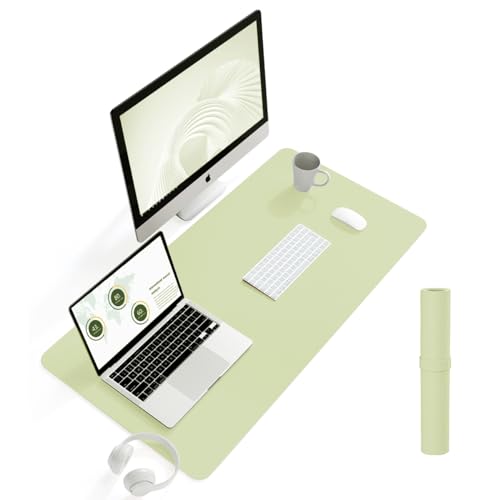 YSAGi Schreibtischunterlage, Mauspad mit Leder und Rutschfestem Wildleder, Multifunktionales Office Mousepad Laptop Schreibunterlage, Tischunterlage für Büro/Home-Office (Matcha, 90x43cm) von YSAGi