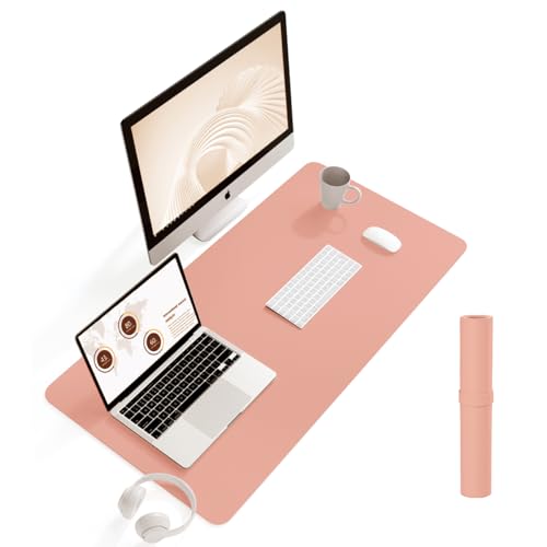 YSAGi Schreibtischunterlage, Mauspad mit Leder und Rutschfestem Wildleder, Multifunktionales Office Mousepad Laptop Schreibunterlage, Tischunterlage für Büro/Home-Office (Orangepink, 90x43cm) von YSAGi