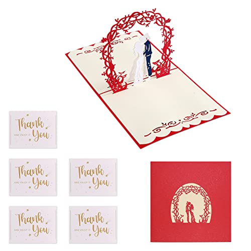 1 * 3D Hochzeitskarte + 5 * Dankeskarten Grußkarten für Paare 3D Romantische Pop Up Grußkarten Jahrestag Weihnachten Valentinstag Hochzeit von YSDYY