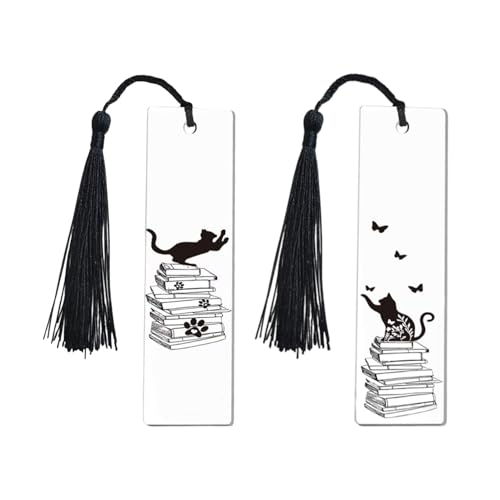2 Stück Katzenmuster-Lesezeichen, Acryl-Lesezeichen, Transparente Lesezeichen, Quasten-Lesezeichen, Geschenk-Lesezeichen von YSJCHEBS