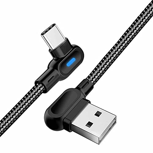 USB-Typ-C-Kabel,Superior ZRL® 90 Grad mit LED-Licht Nylon geflochten Typ-A-C-Ladegerät für Samsung Galaxy S10 + / S9 + / Note 8 9 / Huawei P30 P20 Pro OnePlus 6 7 Pro (0,8/3,3/6,6 FT) von YSJJZRL