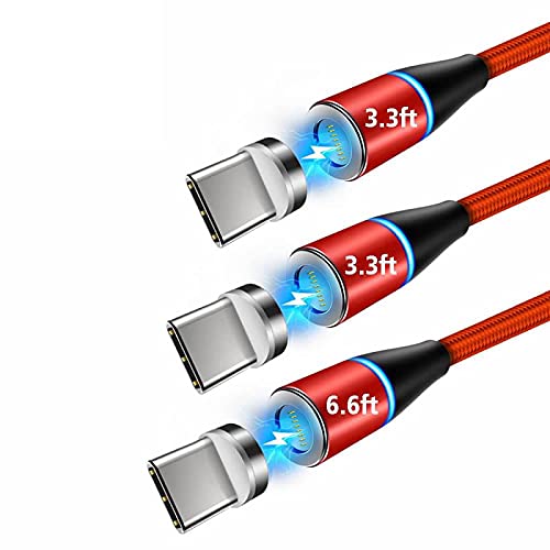 YSJJZRL Magnetisches Aufladen USB Typ C Kabel, 3er Pack (1M+1M+2M) 3A Magnet USB Kabel Schnelllade- und Datensynchronisationskabel mit LED-Licht Für Samsung Galaxy S10 S9 S8 (3 Kabel 3 Adapter) von YSJJZRL