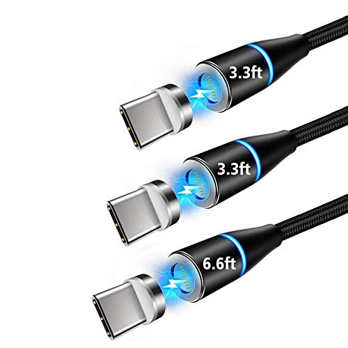 YSJJZRL Magnetisches Aufladen USB Typ C Kabel, 3er Pack (1M+1M+2M) 3A Magnet USB Kabel Schnelllade- und Datensynchronisationskabel mit LED-Licht Für Samsung Galaxy S10 S9 S8 (3 Kabel 3 Adapter) von YSJJZRL