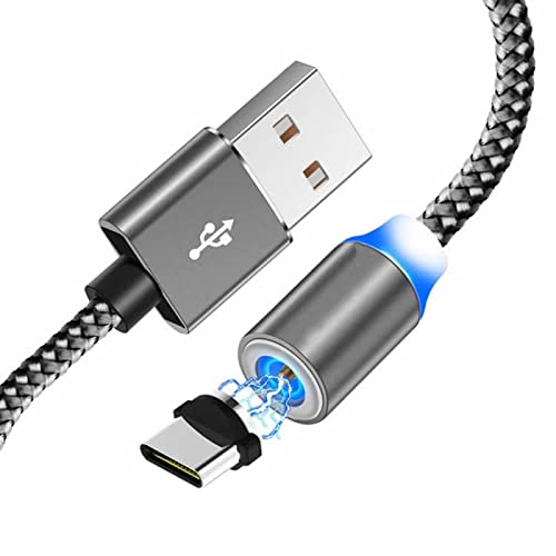 YSJJZRL Magnetisches Kabel, 1 m, magnetisches USB-Typ-C-Drehkabel, langlebiges geflochtenes Nylonkabel mit LED-Anzeige für Typ-C-Geräte, Grau von YSJJZRL