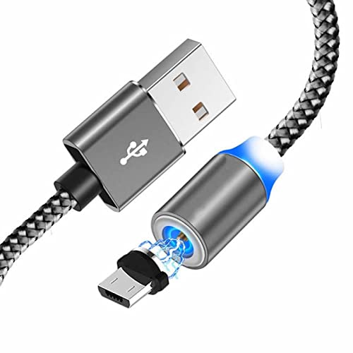 YSJJZRL Magnetisches Kabel, 2 m, magnetisches USB-Micro-Rotationskabel, strapazierfähiges geflochtenes Nylonkabel mit LED-Anzeige für USB-Micro-Geräte, Grau von YSJJZRL