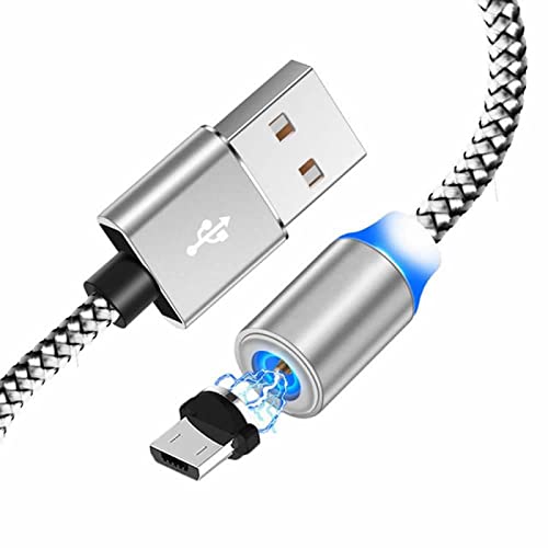 YSJJZRL Magnetisches Kabel, 2 m, magnetisches USB-Micro-Rotationskabel, strapazierfähiges geflochtenes Nylonkabel mit LED-Anzeige für USB-Micro-Geräte, Silber von YSJJZRL