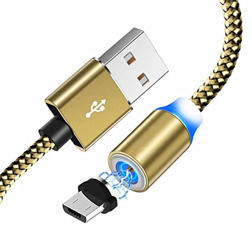 YSJJZRL Magnetisches Kabel, 2 m, magnetisches USB-Mikro-Rotationskabel, langlebiges geflochtenes Nylonkabel mit LED-Anzeige für USB-Micro-Geräte, Gold von YSJJZRL