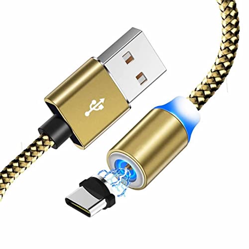 YSJJZRL Magnetisches Kabel, 2 m, magnetisches USB-Typ-C-Drehkabel, langlebiges geflochtenes Nylonkabel mit LED-Anzeige für Typ-C-Geräte, Gold von YSJJZRL