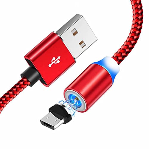 YSJJZRL Magnetkabel, 1 m, magnetisches USB-Mikro-drehbares Rundkabel, langlebiges geflochtenes Nylon-Kabel mit LED-Anzeige für USB-Mikrogeräte, Rot von YSJJZRL