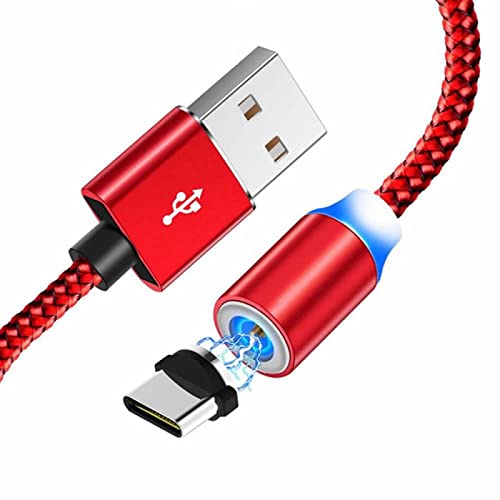 YSJJZRL Magnetkabel, 2 m, magnetisch, USB Typ C drehbar, rund, langlebiges Nylon-geflochtenes Kabel mit LED-Anzeige für Typ-C-Geräte, Rot von YSJJZRL