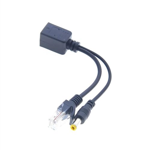 YSJJZRL RJ45-Buchse auf RJ45-Stecker + 5,5 x 2,1 mm Stecker/Buchse, 12 V Power Over Ethernet PoE-Injektor und PoE-Splitter-Set (5,5x2,1 männlich-schwarz) von YSJJZRL