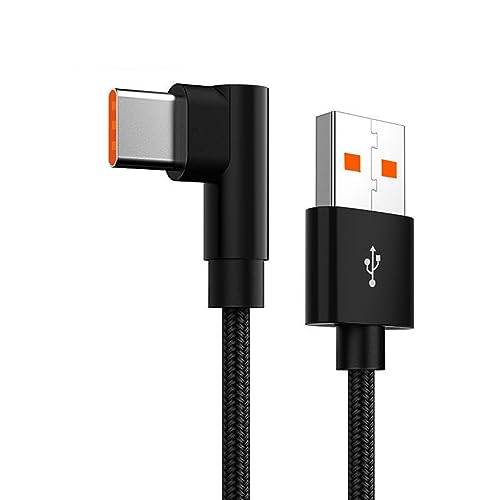 YSJJZRL Rechtwinkliges 90°-USB-Typ-C-Kabel, Nylongeflochtenes 6A-66W-Schnellladekabel für Samsung A50 A51 S10 S20 S21 usw (1,5 Millionen,Schwarz) von YSJJZRL