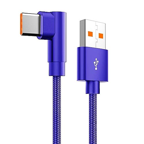 YSJJZRL Rechtwinkliges 90°-USB-Typ-C-Kabel, Nylongeflochtenes 6A-66W-Schnellladekabel für Samsung A50 A51 S10 S20 S21 usw (1M,Blau) von YSJJZRL