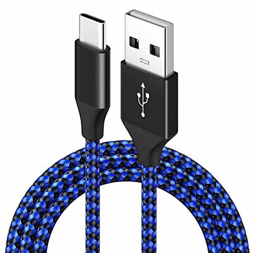 YSJJZRL USB-C-Kabel 3A Schnellladung,【3.3FT】 Nylongeflochtenes USB-A-zu-Typ-C-Ladekabel, kompatibel mit USB-A-zu-Typ-C-Geräten, schwarz-weißes Geflecht-Black Blue Braid von YSJJZRL