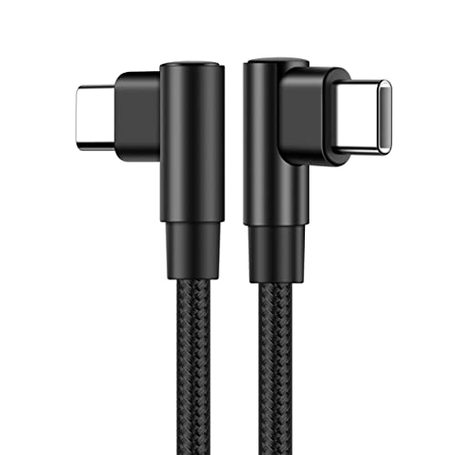 YSJJZRL USB C auf USB C Nylon geflochtenes Kabel 90 Grad Doppelwinkel 60W 3A PD Schnellladekabel für Samsung Galaxy S20, Pixel, LG Tablet etc (2M,Schwarz) von YSJJZRL