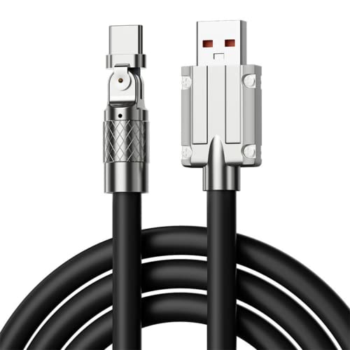 YSJJZRL USB-Typ-C-Kabel, flüssiges Silikon, LED, 120 W, 6 A, 180-Grad-Drehung, Ellenbogenkabel, für Samsung S22 S21 S20 usw (1,5 Mio,Schwarz) von YSJJZRL