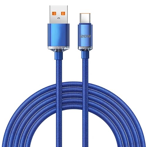YSJJZRL USB-Typ-C-Kabel, geflochten, 120 W, 6 A, superschnelles Ladegerät, Datenkabel, für Samsung S20 S22 S23+ A50 A51 usw (0,25 Mio,Blau) von YSJJZRL
