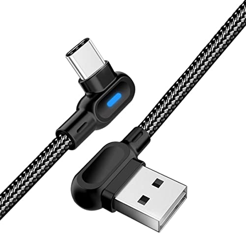 YSJJZRL USB-Typ-C-Kabel, rechtwinklig, geflochten, LED, 2,4 A, Schnellladekabel, kompatibel mit USB-C-Geräten (0,25 M,Schwarz) von YSJJZRL