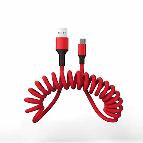 Versenkbares USB-Typ-C-Kabel, gewickeltes Typ-C-Kabel für Autos, 5A-Schnelllade- und Synchronisierungsdaten, USB-C-Ladekabel für Samsung Galaxy S20 S10 S9 Plus Note 10 Dehnbar auf 4.9ft(Red) von YSJJZRL