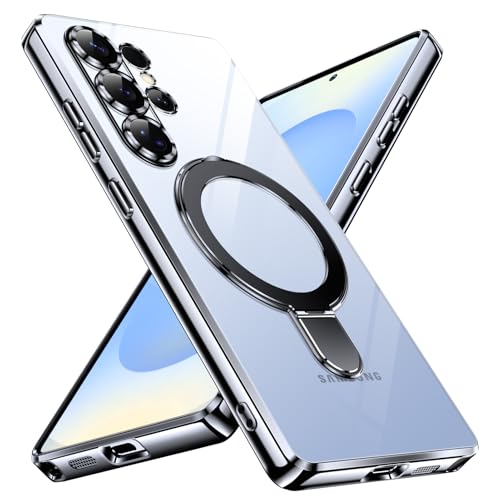 YSLBWLE 28-s25u-01 Schutzhülle für Samsung Galaxy S25, ultradünn, TPU, mit magnetischem Ständer, militärische Qualität, stoßfest, dünn, Anti-Vergilbung, flexibel, weiche Hülle und 360°-Ständer von YSLBWLE