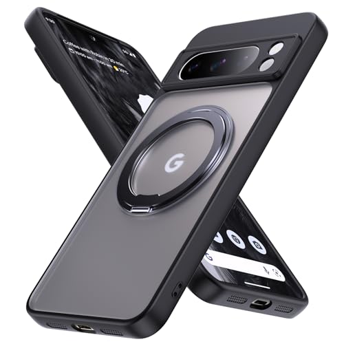 YSLBWLE Magnetische Schutzhülle für Google Pixel 8 Pro, mit Ringständer, [militärischer Fallschutz], stoßfest, schlank, transparent, unsichtbarer Ständer, transparent (schwarz), 18-Pixel, 8p-05 von YSLBWLE