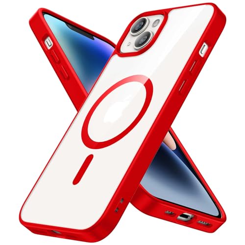 YSLBWLE Magnetische Schutzhülle für iPhone 13 Mini, kompatibel mit Magsafe, [3 m Fallschutz in Militärqualität], schlanke, durchscheinende, matte TPU + Polycarbonat, luxuriöse Schutzhülle, Rot, von YSLBWLE
