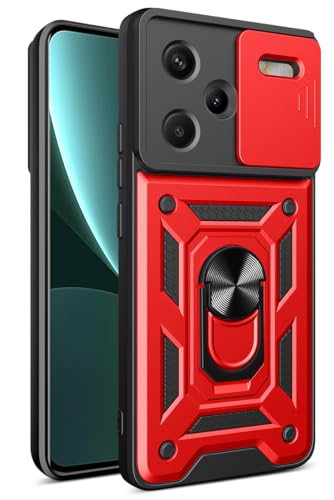 YSONCHAN Hülle für Redmi Note 13 Pro+ Plus 5G, Schutzhülle mit Stoßfeste Objektiv Cover, Bumper Handyhülle mit Magnetring und Dreh Ständer, Robuste Hülle. Rot von YSONCHAN