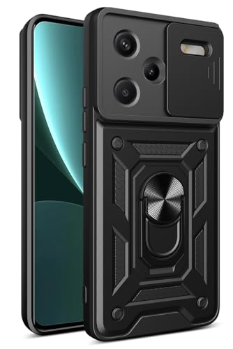 YSONCHAN Hülle für Redmi Note 13 Pro+ Plus 5G, Schutzhülle mit Stoßfeste Objektiv Cover, Bumper Handyhülle mit Magnetring und Dreh Ständer, Robuste Hülle. Schwarz von YSONCHAN